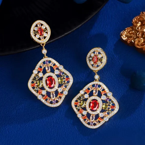 Gold and Purple Statement Earrings - Picture 4 of 8